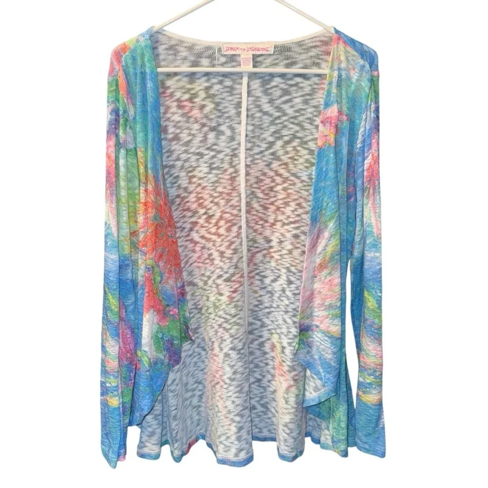 Leoma Lovegrove Cardigan Medium Colorful Abstract Print Open Front Sheer